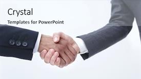  Presentation with business partner people joining hand - Colorful presentation theme enhanced with shake up - business people shaking hands finishing backdrop and a sky blue colored foreground