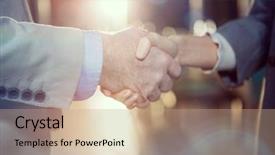  Presentation with hand shake law office - Presentation theme featuring shake up - close-up of businessman shaking hands background and a coral colored foreground