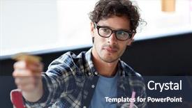  Presentation with credit card - Slide deck having shakes free - leisure people payment and finance background and a  colored foreground