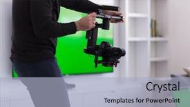  Presentation with videographer - Cool new PPT theme with shakes free - young videographer with gimball video backdrop and a light blue colored foreground