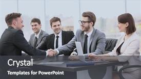  Presentation with director - Presentation theme enhanced with shakes hands with the sales background and a dark gray colored foreground
