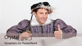 Presentation with fancy dress - Slide set with shakespeare - man in tudor fancy dress background and a coral colored foreground