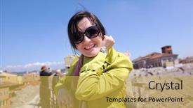  Presentation with city of phoenix - Slide deck having shakespeare - tourist woman in italian city background and a yellow colored foreground