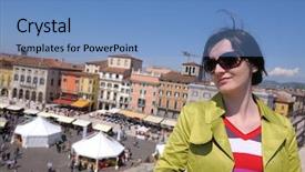  Presentation with italian - Colorful slide set enhanced with shakespeare - tourist woman in italian city backdrop and a teal colored foreground