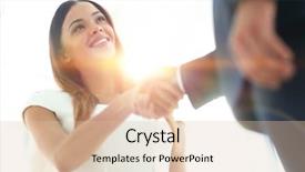  Presentation with business partner - Cool new presentation with shaking hand to her partner backdrop and a  colored foreground