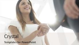  Presentation with business partner people joining hand - Amazing slide set having shaking hand to her partner backdrop and a mint green colored foreground