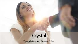 Presentation with business partner - Amazing PPT theme having shaking hand to her partner backdrop and a  colored foreground