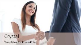  Presentation with business partner - Amazing slide set having shaking hand to her partner backdrop and a  colored foreground