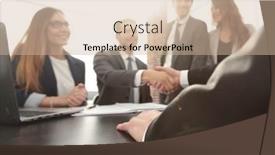  Presentation with shaking hands - Slide set with shaking-hands-after-a-business background and a soft green colored foreground