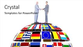  Presentation with shaking hands - Audience pleasing slides consisting of shaking hands against flag sphere backdrop and a white colored foreground