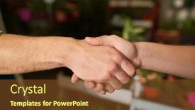  Presentation with congratulation - Slide set consisting of shaking-hands-as-a-concept background and a tawny brown colored foreground