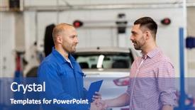  Presentation with mechanic car service repair maintenance - PPT layouts featuring shaking hands at car shop background and a ocean colored foreground