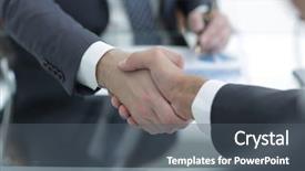 Presentation with handshake - Presentation theme enhanced with shaking hands businessman - closeup handshake of two businessmen background and a dark gray colored foreground