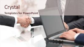  Presentation with shaking hands - Amazing slide deck having two confident businessmen shaking hands during a meeting in backdrop and a lemonade colored foreground