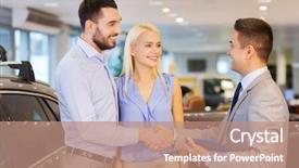  Presentation with car dealer - Slide set having shaking hands in auto show background and a coral colored foreground