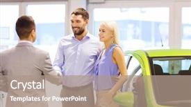  Presentation with car dealer - Theme consisting of shaking hands in auto show background and a coral colored foreground