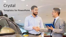  Presentation with car dealer - Slides featuring shaking hands in auto show background and a soft green colored foreground