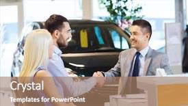  Presentation with car dealer - Slide deck with shaking hands in auto show background and a coral colored foreground