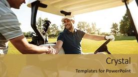  Presentation with shaking hands - Presentation design with shaking hands on a golf background and a yellow colored foreground