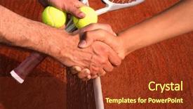  Presentation with court - PPT theme consisting of shaking hands on tennis court background and a tawny brown colored foreground