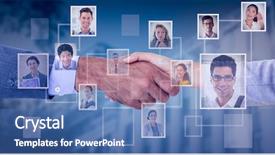  Presentation with shaking hands - Presentation design consisting of shaking hands on white background background and a teal colored foreground