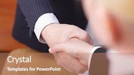  Presentation with business partner people joining hand - Beautiful theme featuring shaking hands over a deal backdrop and a coral colored foreground