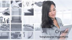  Presentation with diary - PPT theme consisting of modern elevator closed metal - asian woman holding tablet background and a light blue colored foreground