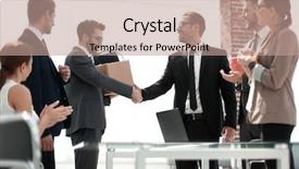  Presentation with shaking hands - Slides having shaking hands with new employee background and a coral colored foreground