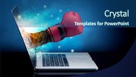  Presentation with box - Colorful slide set enhanced with shaking screen - hand with box gloves coming backdrop and a ocean colored foreground