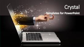  Presentation with laptop - Theme with shaking screen - hand with money coming background and a dark gray colored foreground