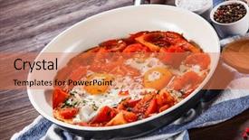  Presentation with vegetables - Slide deck consisting of shakshuka - fried eggs with vegetables background and a  colored foreground