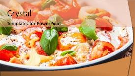  Presentation with fried egg close up view - Cool new slide set with shakshuka - fried eggs with vegetables backdrop and a  colored foreground