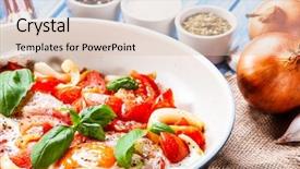  Presentation with vegetables - Presentation featuring shakshuka - fried eggs with vegetables background and a  colored foreground