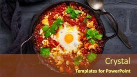  Presentation with feta cheese - Presentation design enhanced with shakshuka-dish-of-eggs-poached background and a tawny brown colored foreground