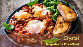  Presentation with bacon - Amazing PPT theme having shakshuka-fried-eggs-with-bacon backdrop and a tawny brown colored foreground