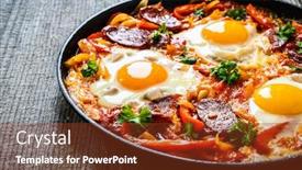  Presentation with chorizo - Presentation design consisting of shakshuka-fried-eggs-with-chorizo background and a tawny brown colored foreground