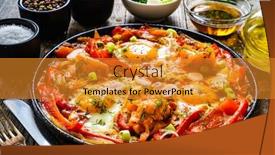  Presentation with frying - PPT theme enhanced with shakshuka-fried-eggs-with-salmon background and a gold colored foreground