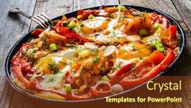  Presentation with salmon - Amazing PPT theme having shakshuka-fried-eggs-with-salmon backdrop and a tawny brown colored foreground