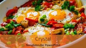  Presentation with frying - Audience pleasing slide set consisting of shakshuka-fried-eggs-with-sausages backdrop and a gold colored foreground