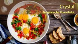  Presentation with sausages - PPT layouts consisting of shakshuka-fried-eggs-with-sausages background and a tawny brown colored foreground