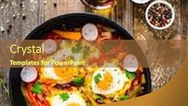  Presentation with vegetables - Colorful presentation design enhanced with shakshuka-fried-eggs-with-vegetables backdrop and a tawny brown colored foreground
