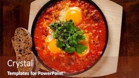  Presentation with eggs egg carton egg box - Slide deck with shakshuka-with-eggs-tomato background and a tawny brown colored foreground