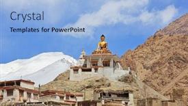  Presentation with buddha - Beautiful presentation design featuring shakyamuni-buddha-gautama-statue-near backdrop and a light blue colored foreground