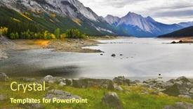  Presentation with canada - Beautiful presentation theme featuring shallow lake in mountains of canada and reflection of clouds backdrop and a tawny brown colored foreground