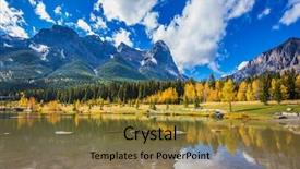  Presentation with forests - Colorful slide deck enhanced with shallow lakes surrounded by forests backdrop and a gold colored foreground