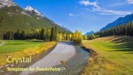  Presentation with stream - PPT theme consisting of shallow stream among green and yellow grass lawns the park banff in the rocky mountains of canada background and a tawny brown colored foreground