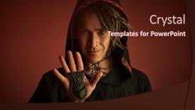  Presentation with shaman - Slide deck having shaman-in-black-ethnic-clothing background and a wine colored foreground