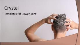  Presentation with china clothes washing - Beautiful slide set featuring young handsome man washing hair on white background backdrop and a light gray colored foreground