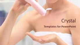  Presentation with cosmetic surgery close up - Cool new slide set with shampoo gel - young woman with bottle backdrop and a lemonade colored foreground