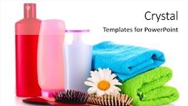  Presentation with hair shampoo - Cool new PPT theme with shampoo bottles and hair brush backdrop and a white colored foreground
